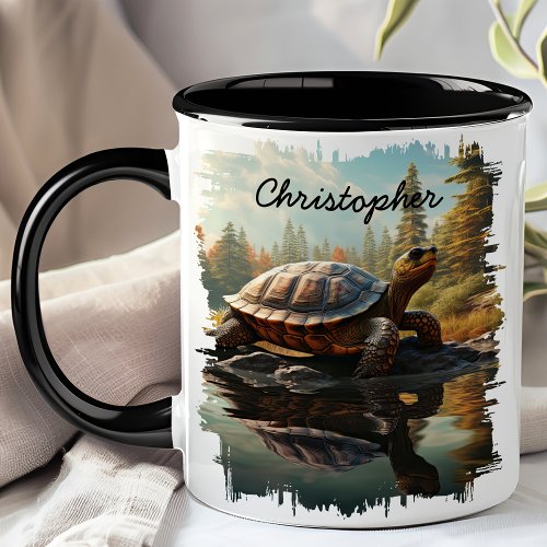 Turtle By Forest Lake Reflection Mug