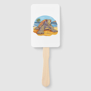 Turtle Cartoon beach Hand Fan