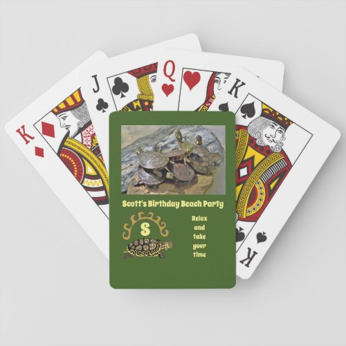 Turtle Cartoon Birthday Beach Party Photo Poker Cards