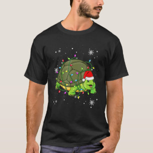 Turtle Christmas Lights Led Santa Hat Christmas T-Shirt