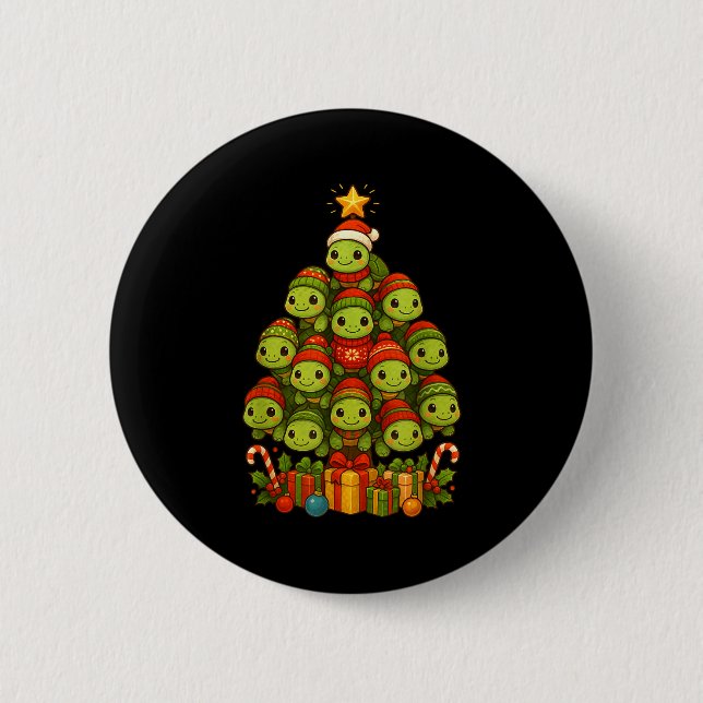 Turtle Christmas Tree Funny Turtle Xmas  Button (Front)