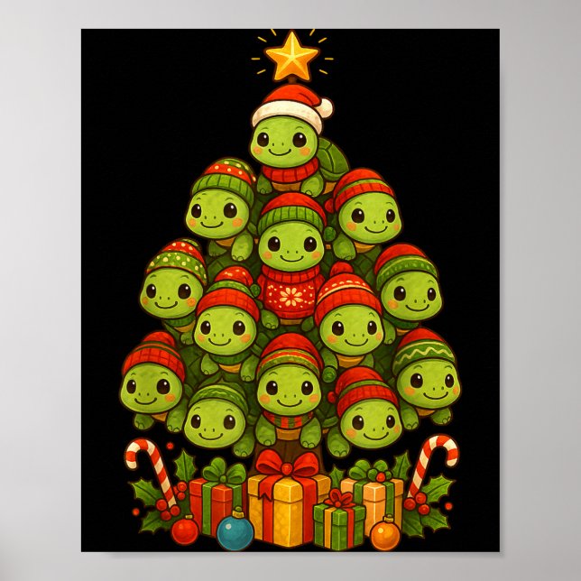 Turtle Christmas Tree Funny Turtle Xmas  Poster (Front)