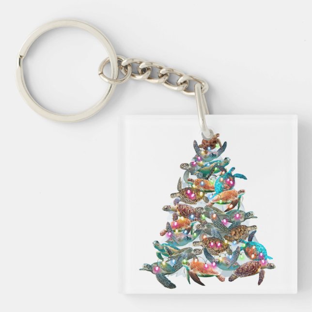Turtle Christmas Tree Ornament Xmas Tree Toppers Keychain (Front)