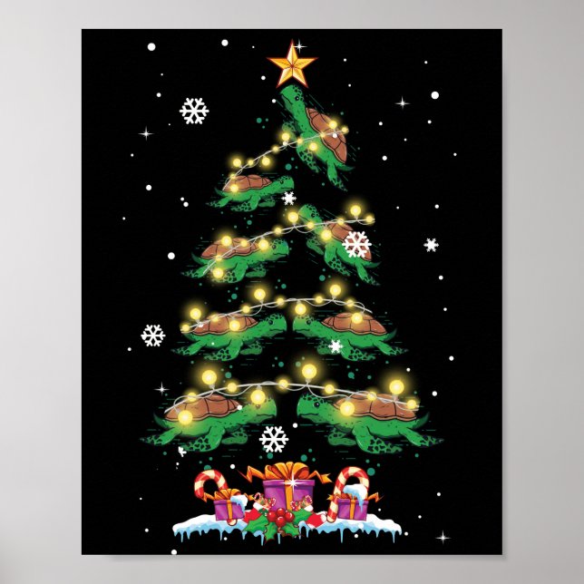 Turtle Christmas Tree Sea Turtle Lover Xmas Poster (Front)