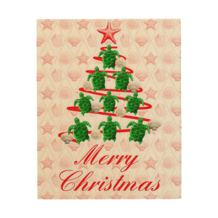 Turtle Christmas Tree Wood Wall Art