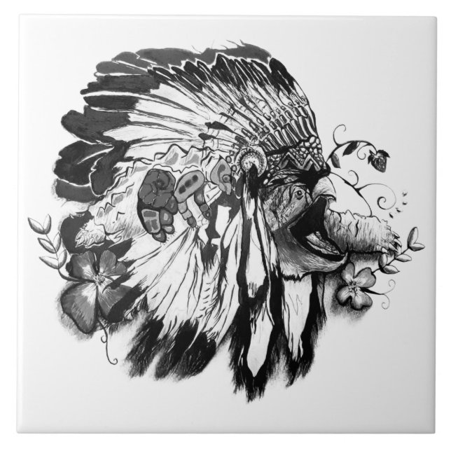 Turtle Clan – Native American Fine Black and White Ceramic Tile (Front)