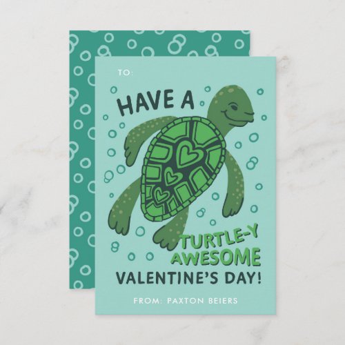 Turtle Classroom Valentines Exchange Card