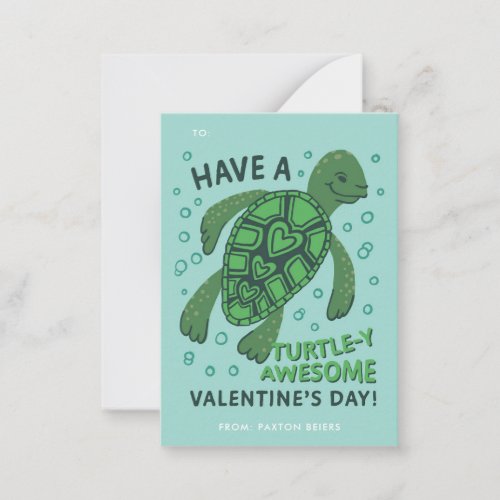 Turtle Classroom Valentines Exchange Note Card