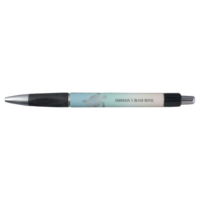 Turtle Coastal Silver Turquoise Add Text Pen (Front)