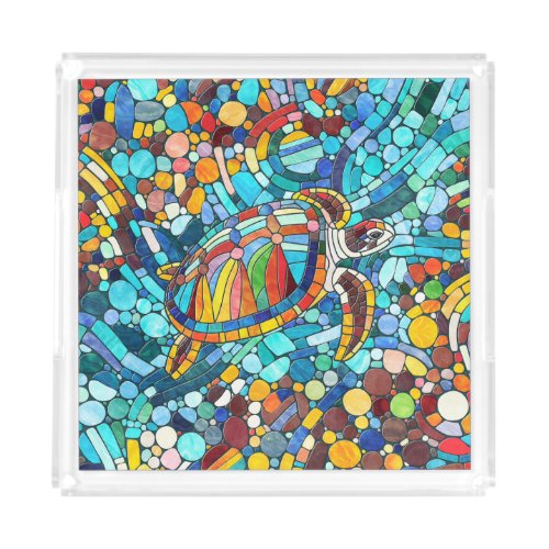Turtle Colorful  mosaic art Acrylic Tray