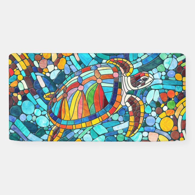 Turtle Colorful  mosaic art Banner (Horizontal)
