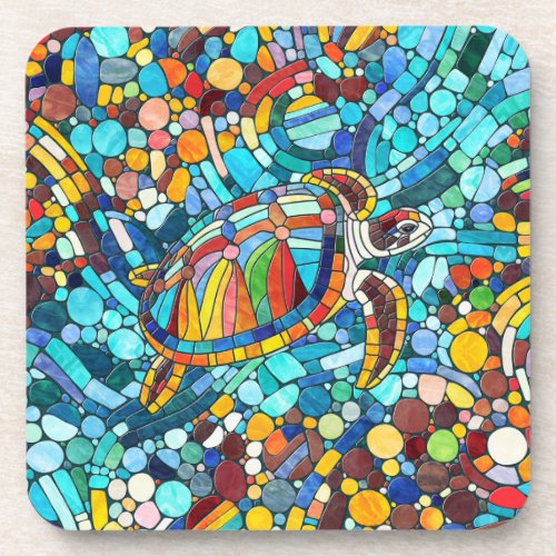 Turtle Colorful  mosaic art Beverage Coaster