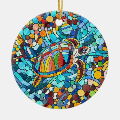 Turtle Colorful  mosaic art Ceramic Ornament