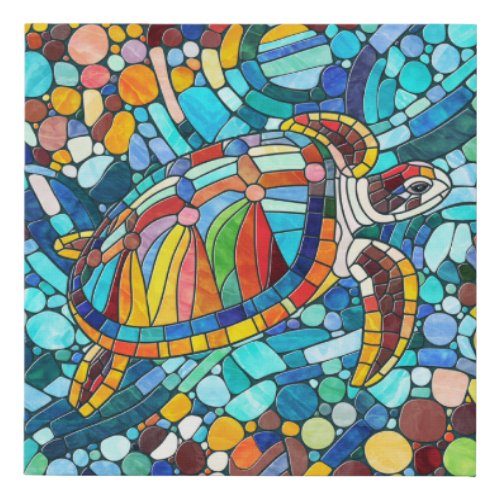 Turtle Colorful  mosaic art Faux Canvas Print