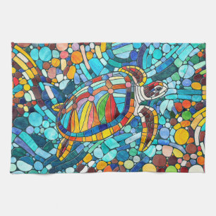 Turtle Colorful mosaic art Kitchen Towel