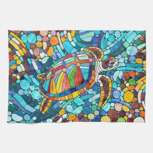 Turtle Colorful  mosaic art Kitchen Towel