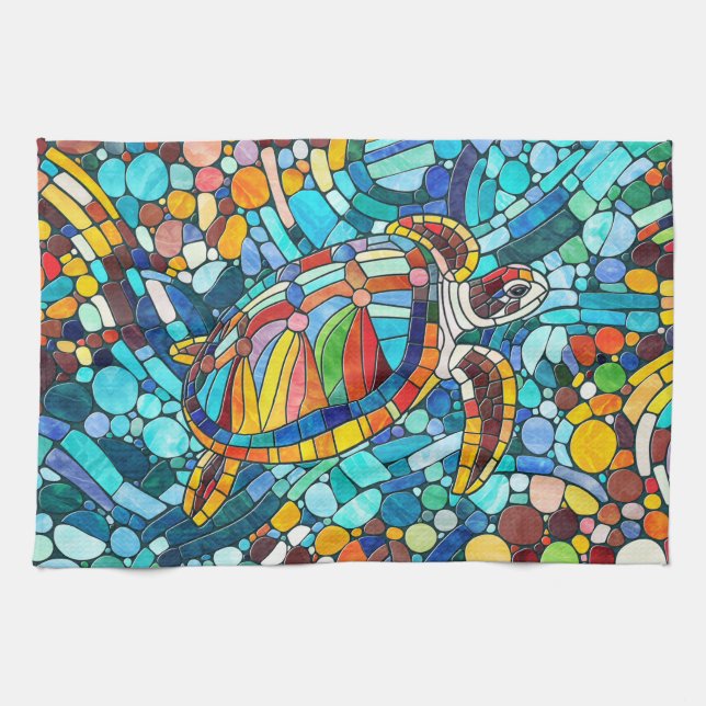 Turtle Colorful  mosaic art Kitchen Towel (Horizontal)