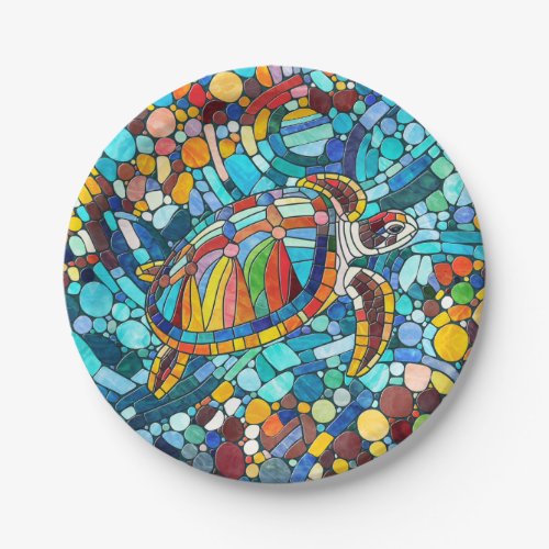 Turtle Colorful  mosaic art Paper Plates
