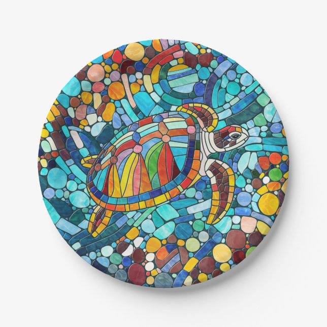 Turtle Colorful  mosaic art Paper Plates (Front)