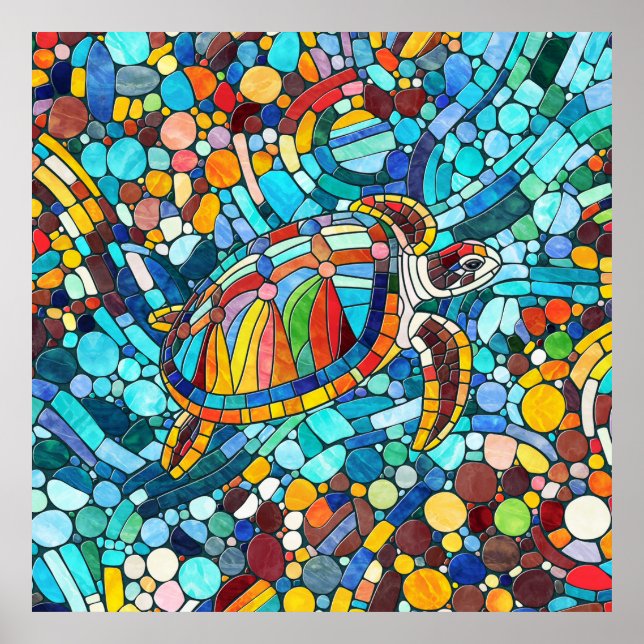 Turtle Colorful  mosaic art Poster (Front)