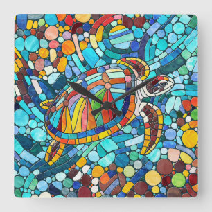 Turtle Colorful  mosaic art Square Wall Clock