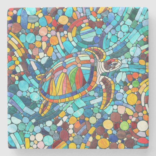 Turtle Colorful  mosaic art Stone Coaster