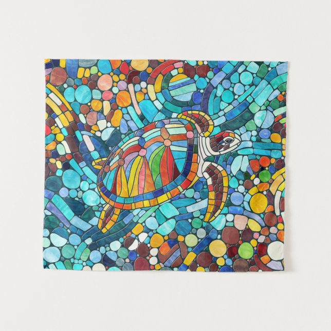 Turtle Colorful  mosaic art Tapestry (Front (Horizontal))