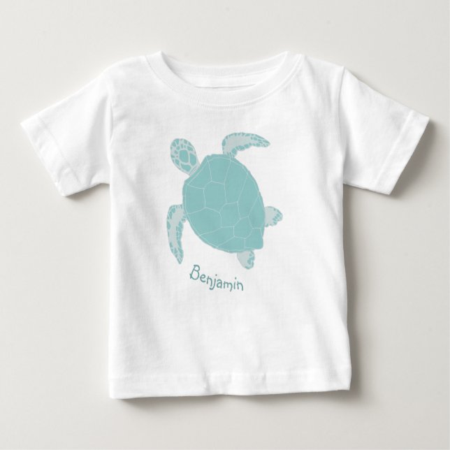 Turtle Cute Blue Personalized Baby T-Shirt (Front)