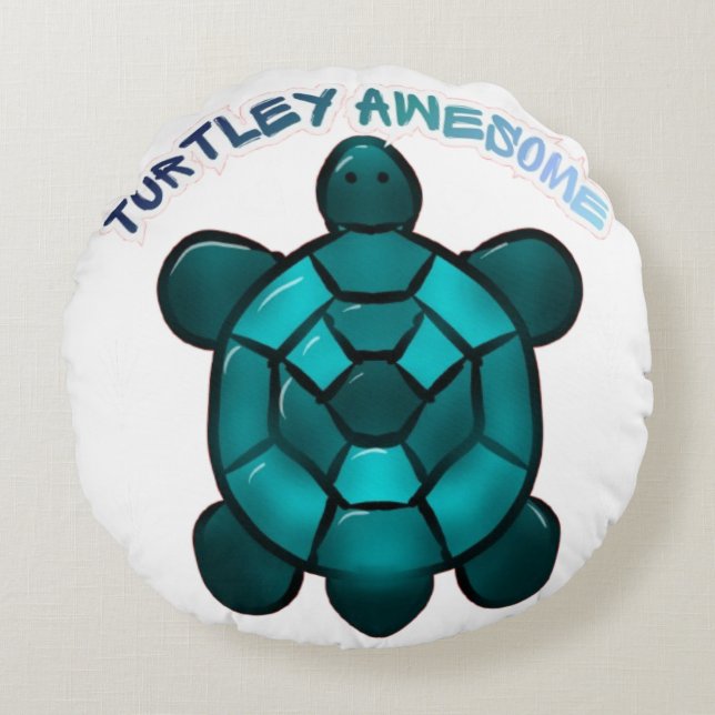 Turtle Cute Pun Funny Animal Gift Round Pillow (Front)