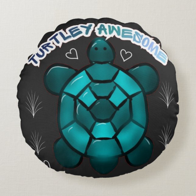  Turtle Cute Pun Funny Animal Gift Round Pillow (Front)