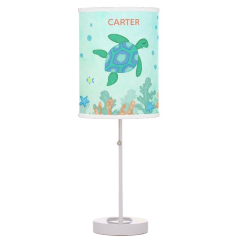 Turtle _ Cute Under The Sea Personalized Nursery Table Lamp