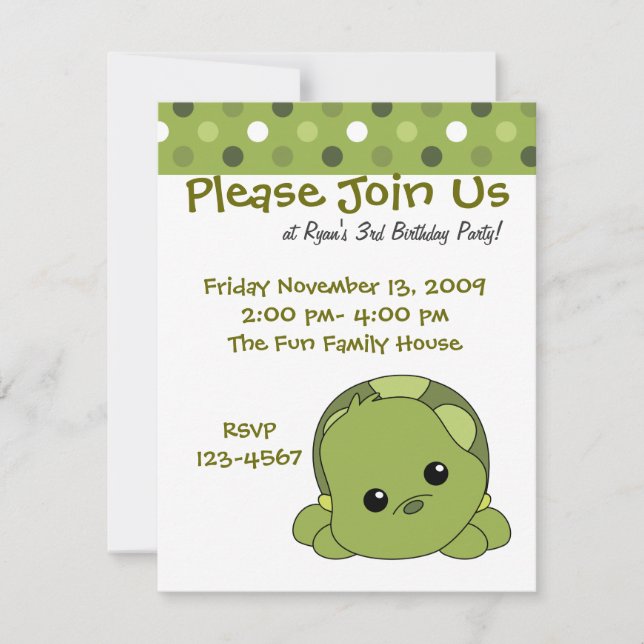 Turtle Cutie Invitation (Front)
