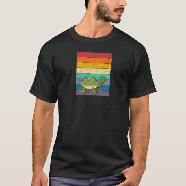 Turtle Distressed Vintage Retro Style Rainbow T-Shirt (Front)