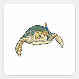 Turtle Diver Snorkel Square Sticker