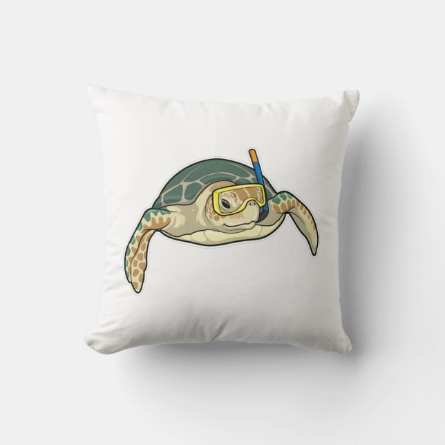 Turtle Diver Snorkel Throw Pillow (Front)