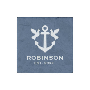 Turtle doves nautical anchor custom navy blue stone magnet