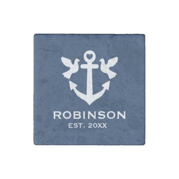 Turtle Doves Nautical Anchor Custom Navy Blue Stone Magnet by logotees at Zazzle