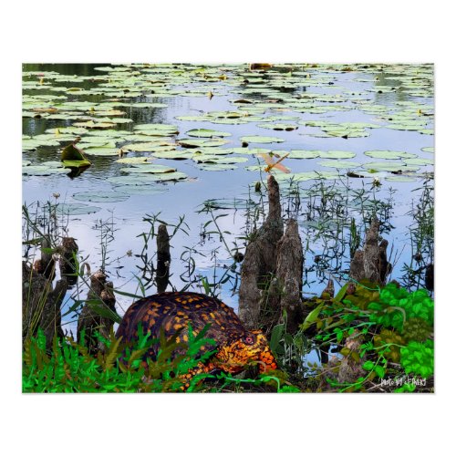 Turtle Dragonfly Pneumatophores Pond Poster