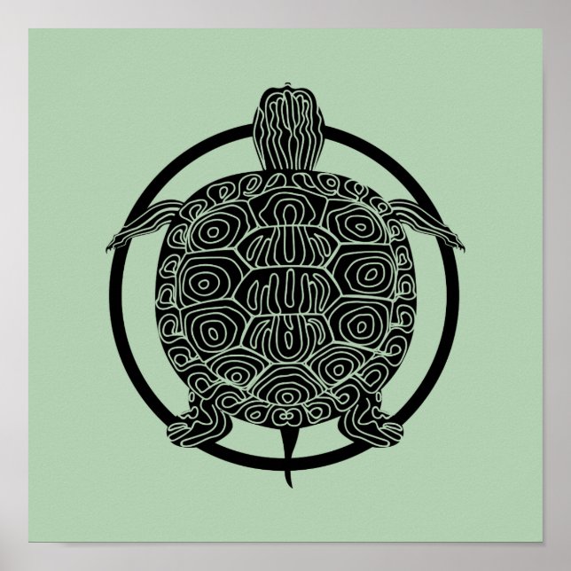 Turtle Drawing - Wildlife Circle Series (Green) Poster (Front)