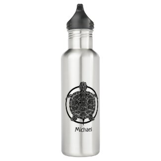 Turtle Drawing - Wildlife Circle Series Stainless Steel Water Bottle
