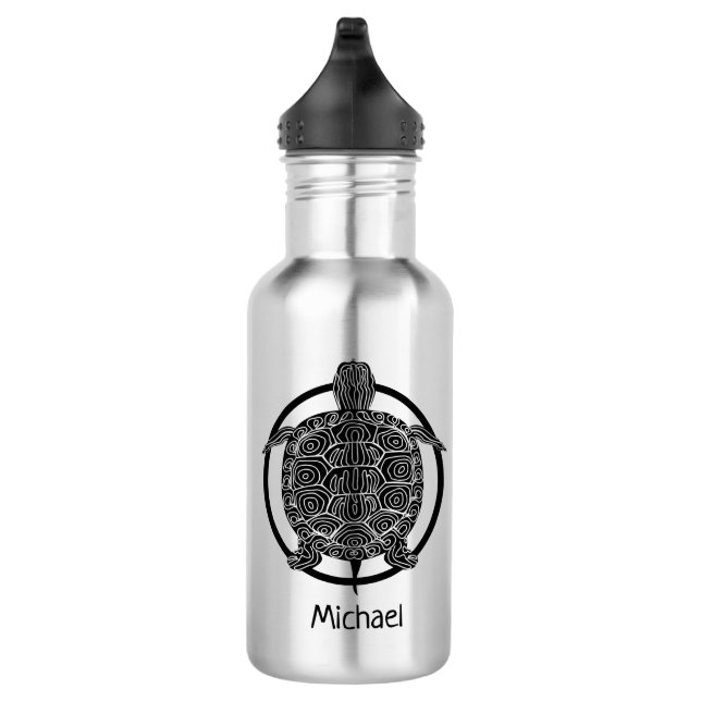 Turtle Drawing - Wildlife Circle Series Stainless Steel Water Bottle (Right)