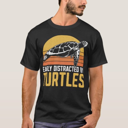 Turtle Easily Distracted By Turtles Retro Vintage T_Shirt