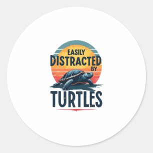 Turtle Easily Distracted By Turtles Sea Vintage Ki Classic Round Sticker