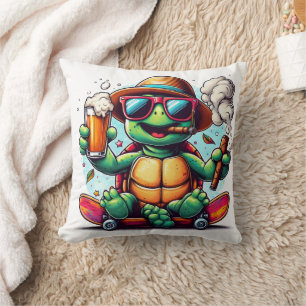 Turtle enjoying drinks and cigars! throw pillow