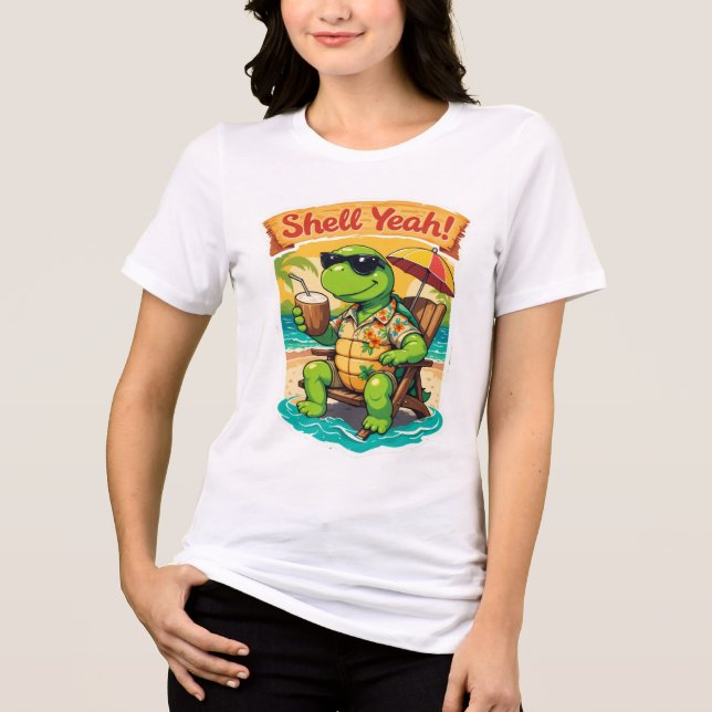 "Turtle enjoying on beach" Tri-Blend Shirt (Front)