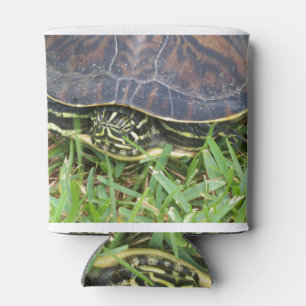 Turtle face peeking out of shell can cooler