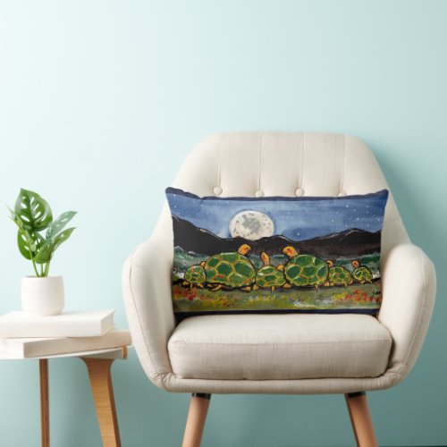 Turtle Family and Moon Night Scene Designer Pillow