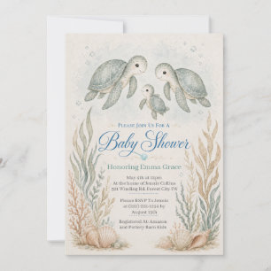 Turtle Family Boho Baby Shower Invitation