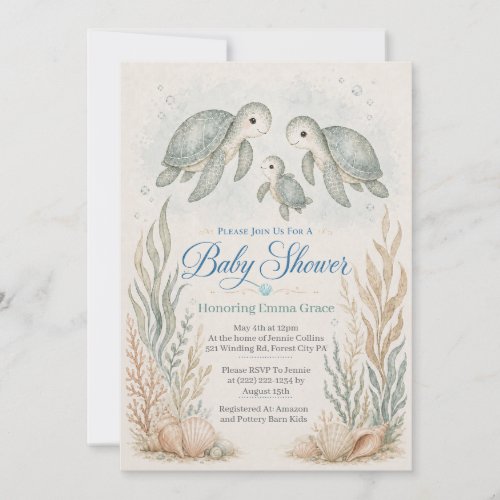 Turtle Family Boho Baby Shower Invitation