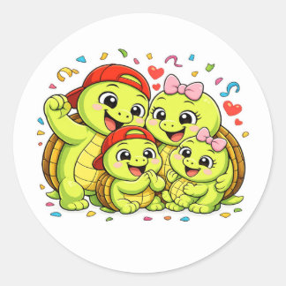 Turtle Family Celebration Classic Round Sticker